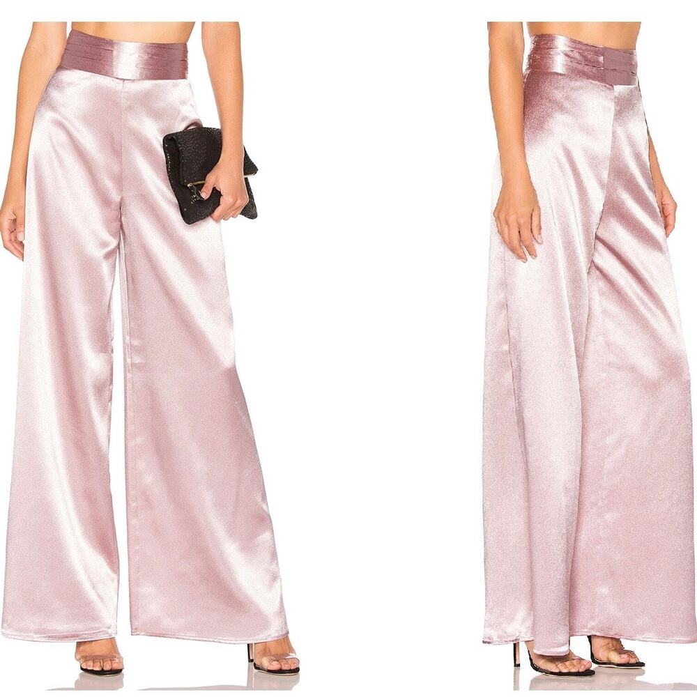 NWT Lovers + Friends Blush Pink Satin High Rise Wide Leg Pants Size S